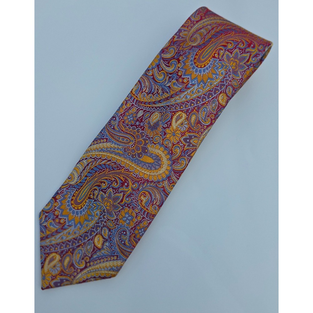 Bruno Piattelli Necktie Mens Gold Purple Red Paisley Silk Hand Made Italy